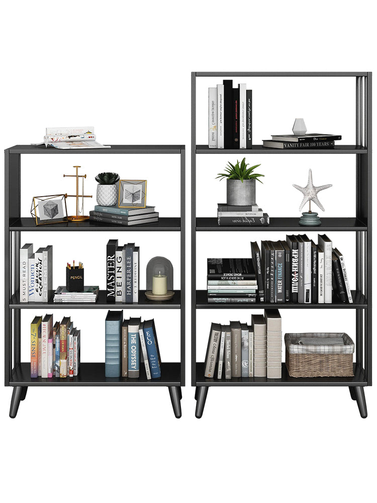 Modern Style Metal Bookshelf Black Open Back Bookcase for Home Office