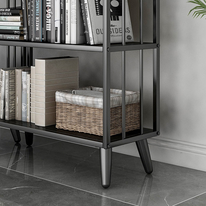 Modern Style Metal Bookshelf Black Open Back Bookcase for Home Office