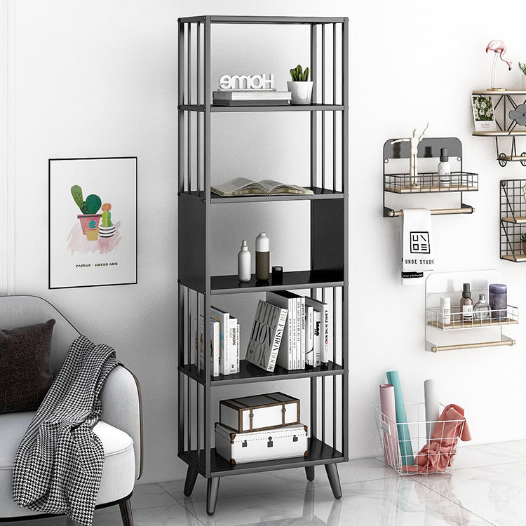 Modern Style Metal Bookshelf Black Open Back Bookcase for Home Office