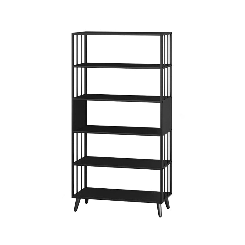 Modern Style Metal Bookshelf Black Open Back Bookcase for Home Office