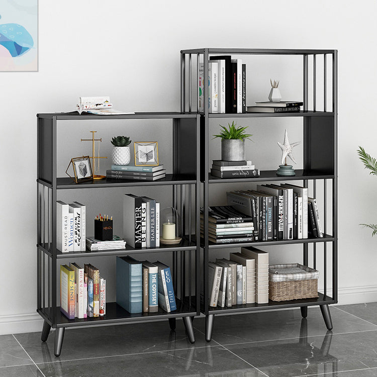 Modern Style Metal Bookshelf Black Open Back Bookcase for Home Office