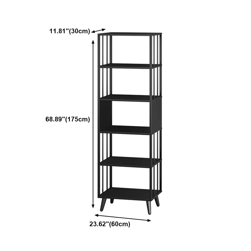 Modern Style Metal Bookshelf Black Open Back Bookcase for Home Office