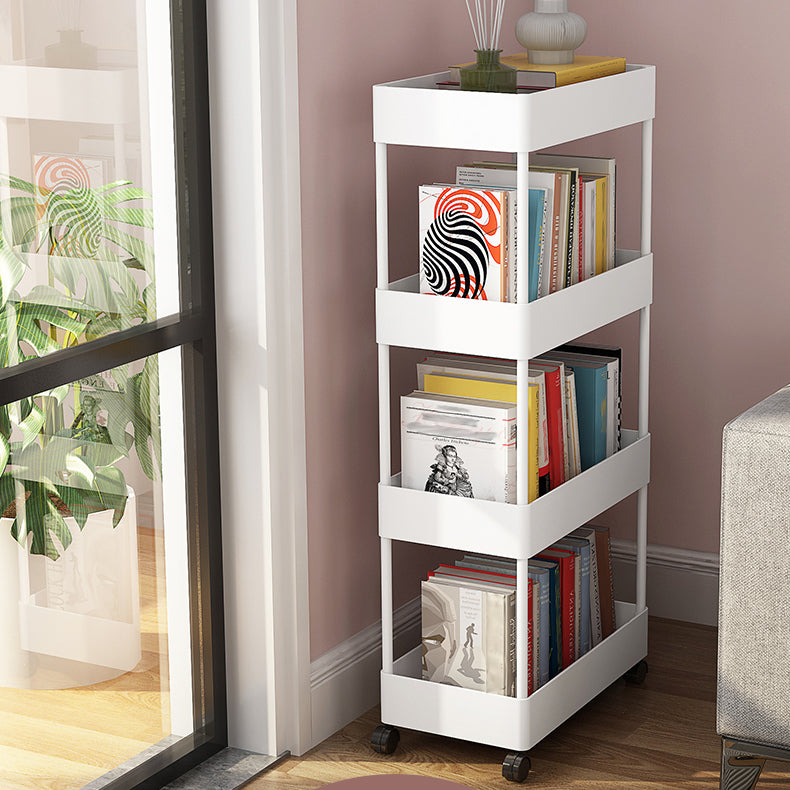 Contemporary Bookshelf Plastic Open Back Bookcase for Office with Caster Wheels