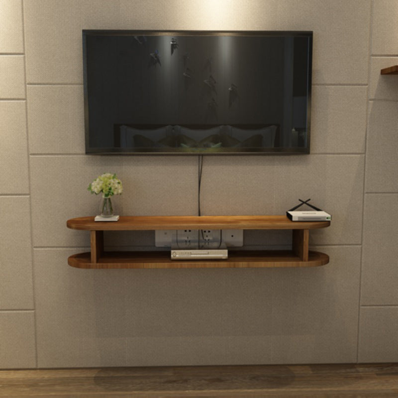 Matte Finish Wall-mounted Media Stand with Shelves Scandinavian Solid Wood TV Console