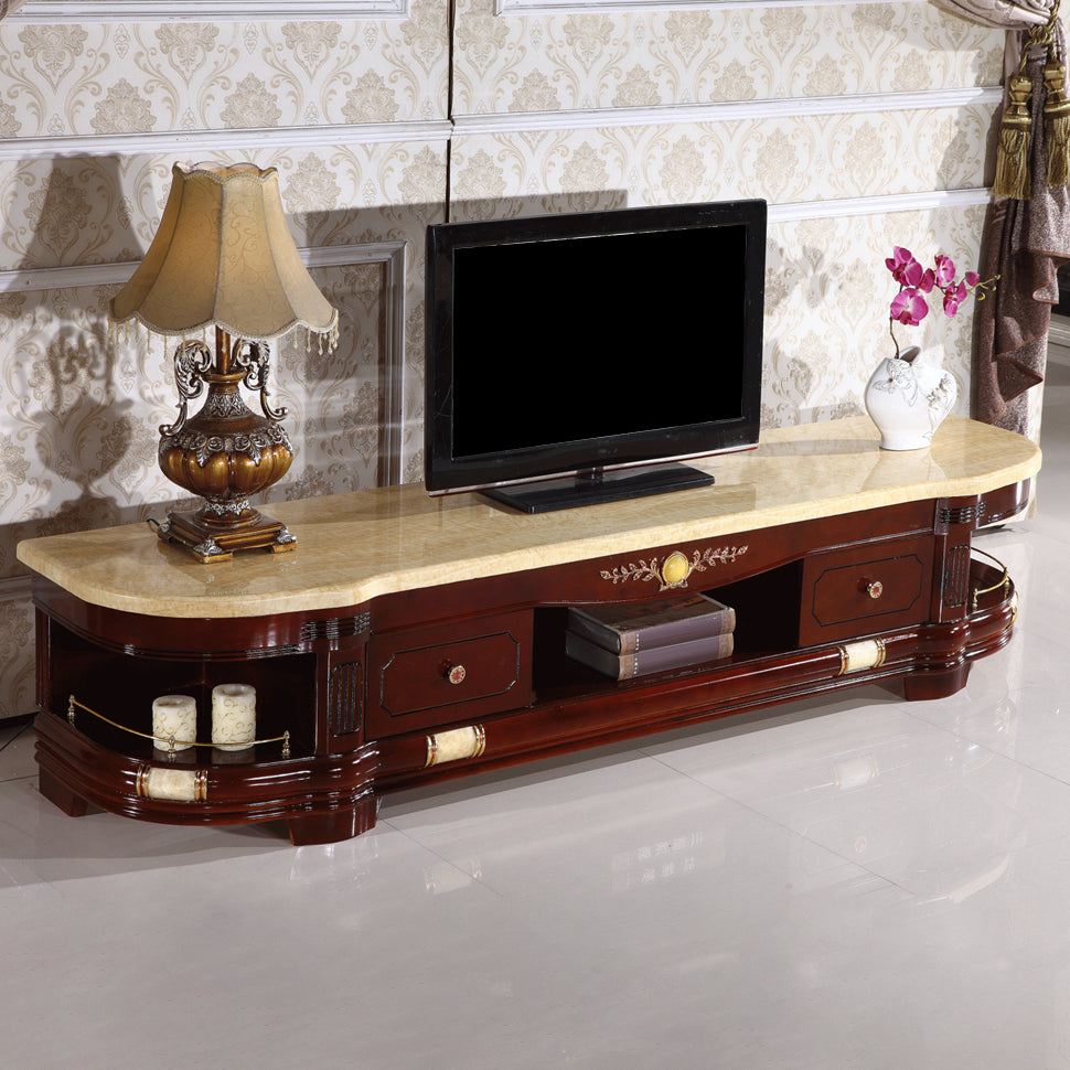 Modern Style TV Stand Marble and Oak Wood TV Cabinet with Shelves