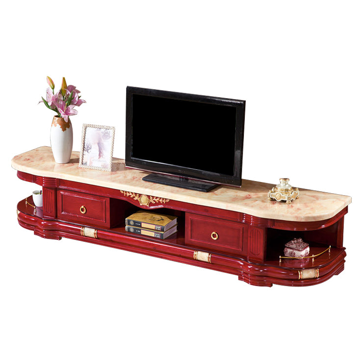 Modern Style TV Stand Marble and Oak Wood TV Cabinet with Shelves