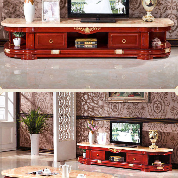 Modern Style TV Stand Marble and Oak Wood TV Cabinet with Shelves