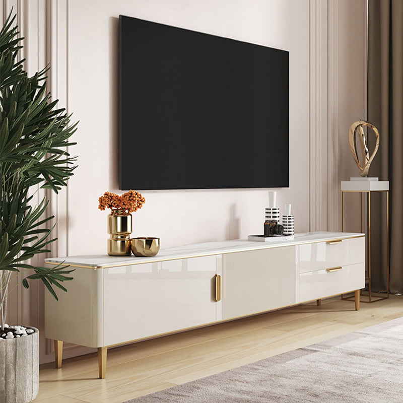 Stone Enclosed Storage TV Stand Glam Style TV Cabinet with 2 Drawers