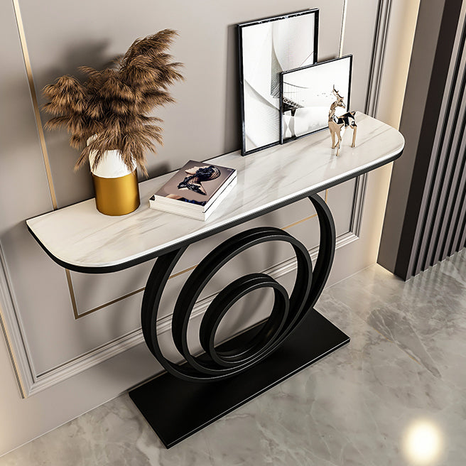 Half Moon Stone Console Table Glam Ironcraft Frame Accent Table for Hall