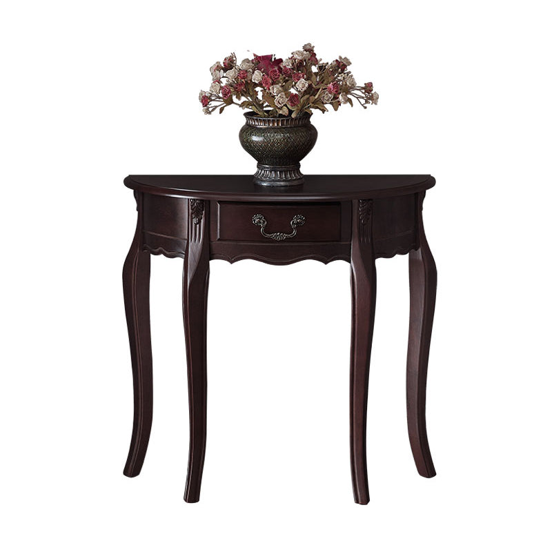 Brown Rubbered Wood Console Table Solid Wood Accent Table with Drawer for Hall