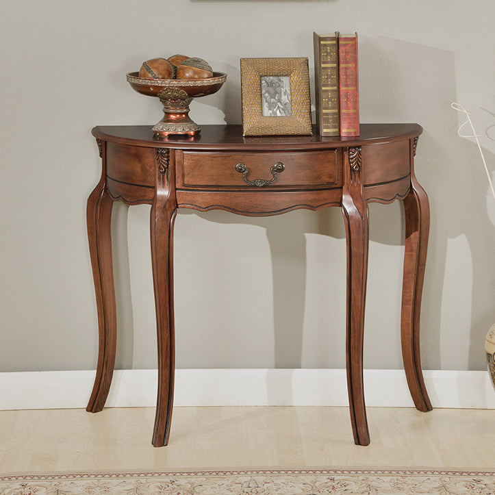 Brown Rubbered Wood Console Table Solid Wood Accent Table with Drawer for Hall