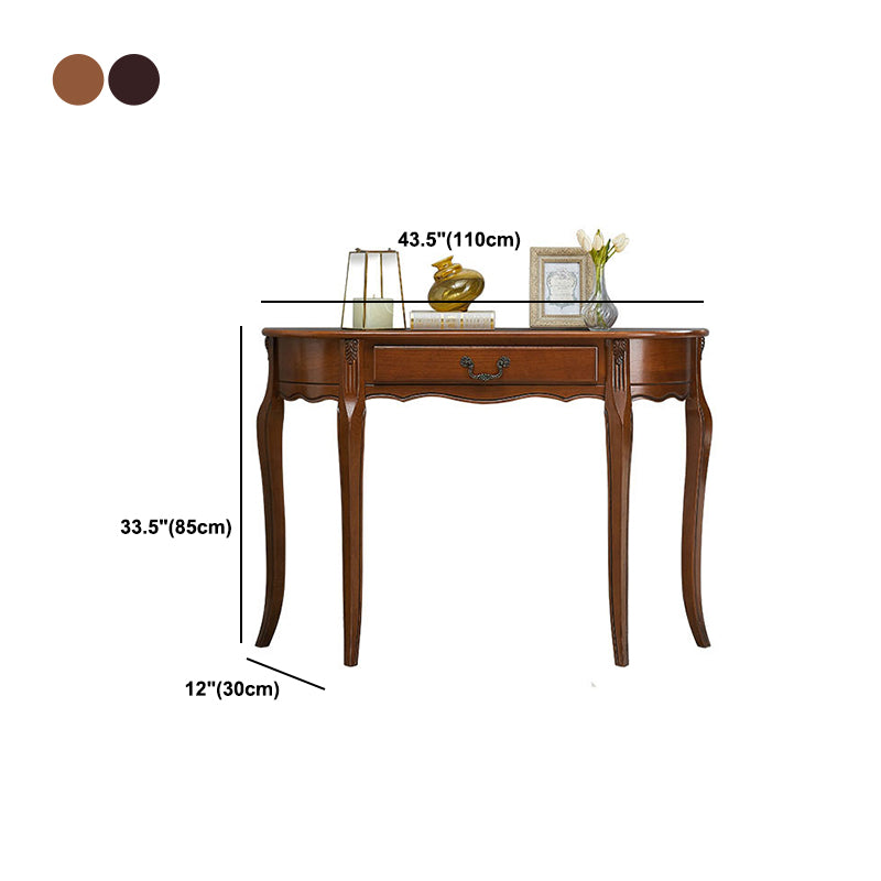 Brown Rubbered Wood Console Table Solid Wood Accent Table with Drawer for Hall