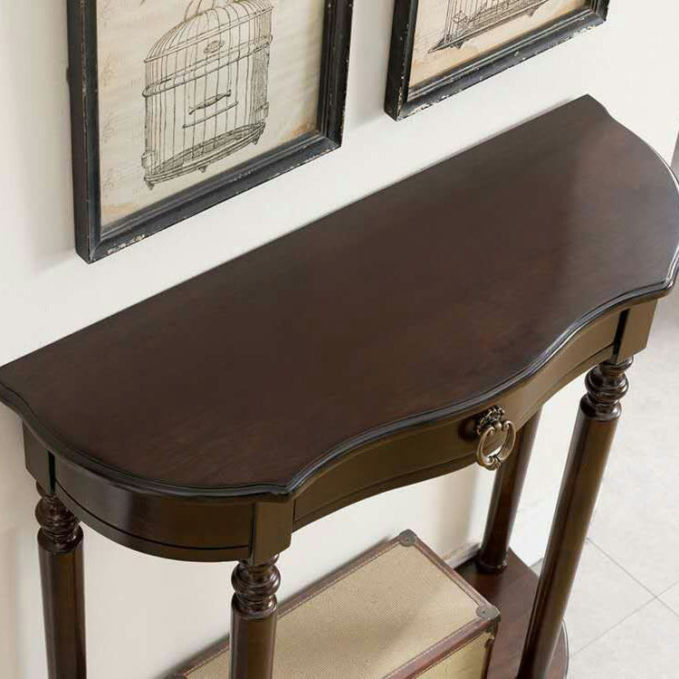 Solid Wood Console Table with Shelf Dark Brown Accent Table with Drawer