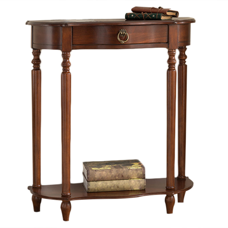 Solid Wood Console Table with Shelf Dark Brown Accent Table with Drawer