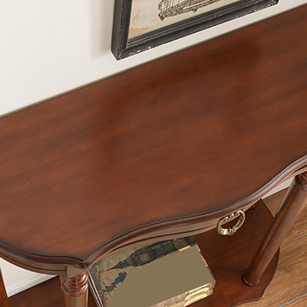 Solid Wood Console Table with Shelf Dark Brown Accent Table with Drawer