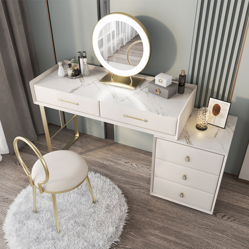 Glam Slate Top Vanity Dressing Table Beige Makeup Vanity Desk