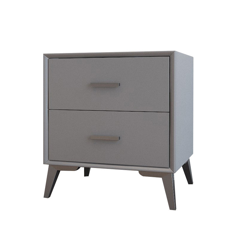 Rectangular Two Drawer Nightstand Modern Night Table with Metal Legs