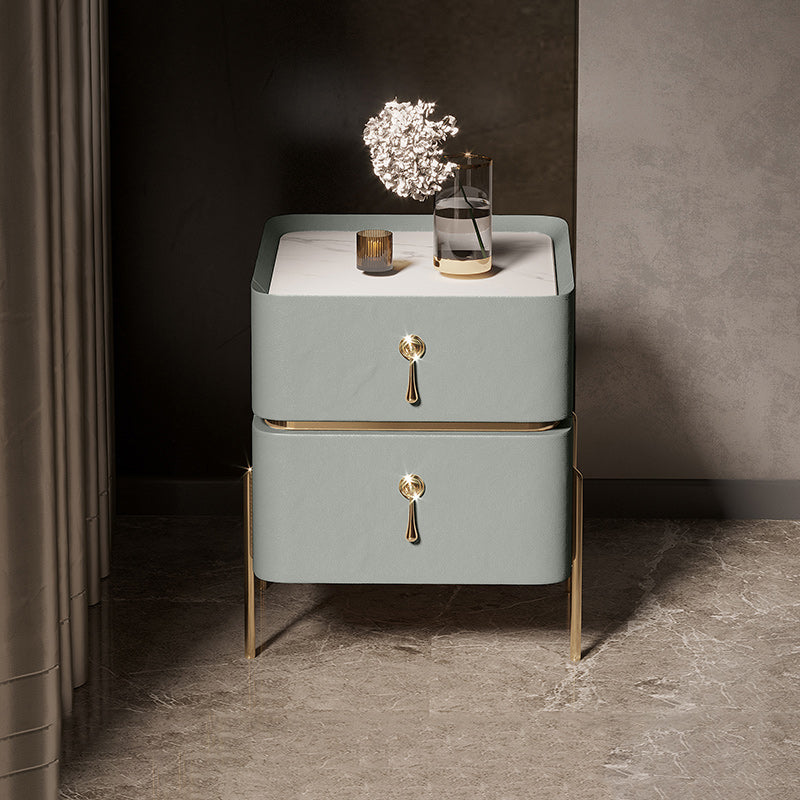 Leather Nightstand with 4 Legs Glam Night Table with Drawers