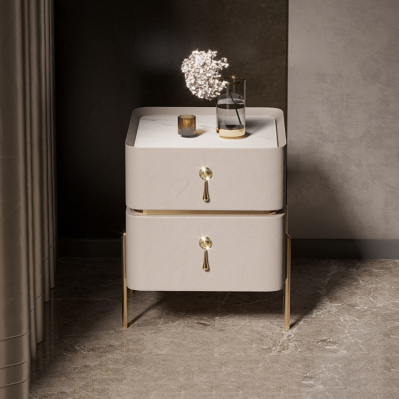 Leather Nightstand with 4 Legs Glam Night Table with Drawers