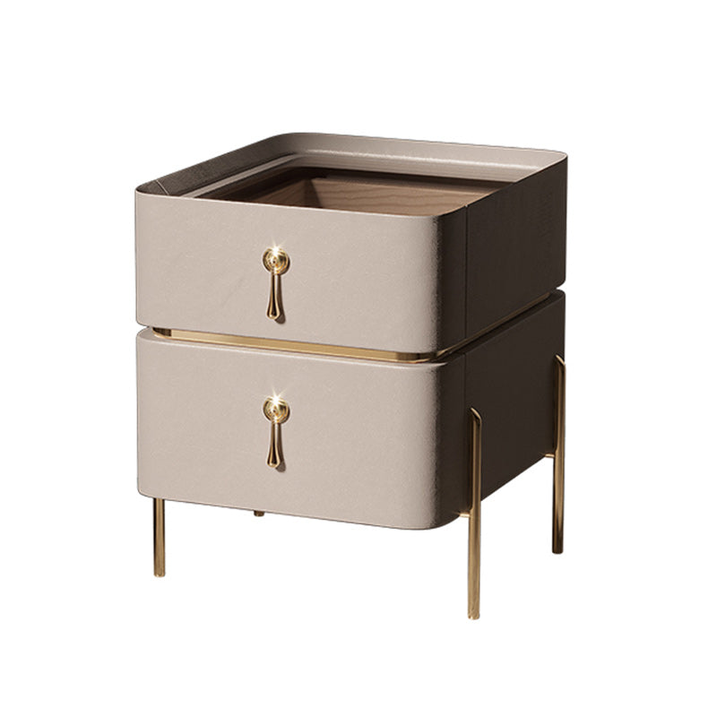 Leather Nightstand with 4 Legs Glam Night Table with Drawers