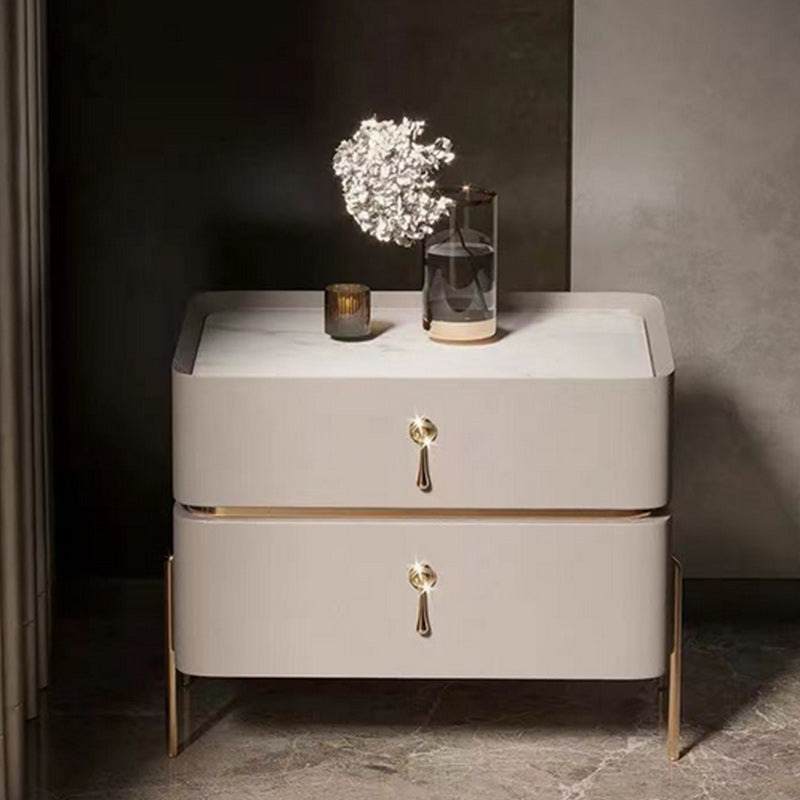 Leather Nightstand with 4 Legs Glam Night Table with Drawers