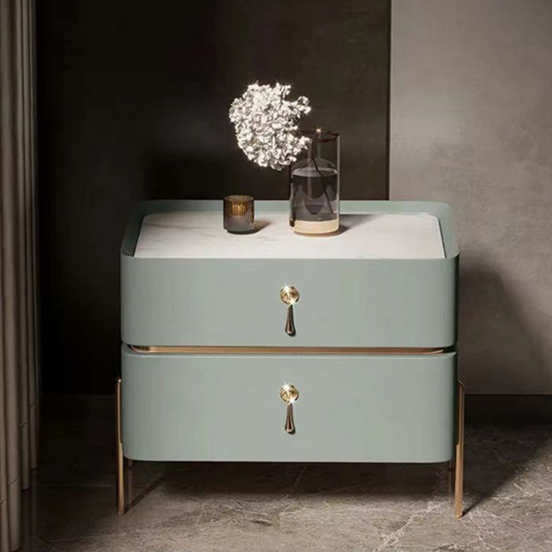 Leather Nightstand with 4 Legs Glam Night Table with Drawers