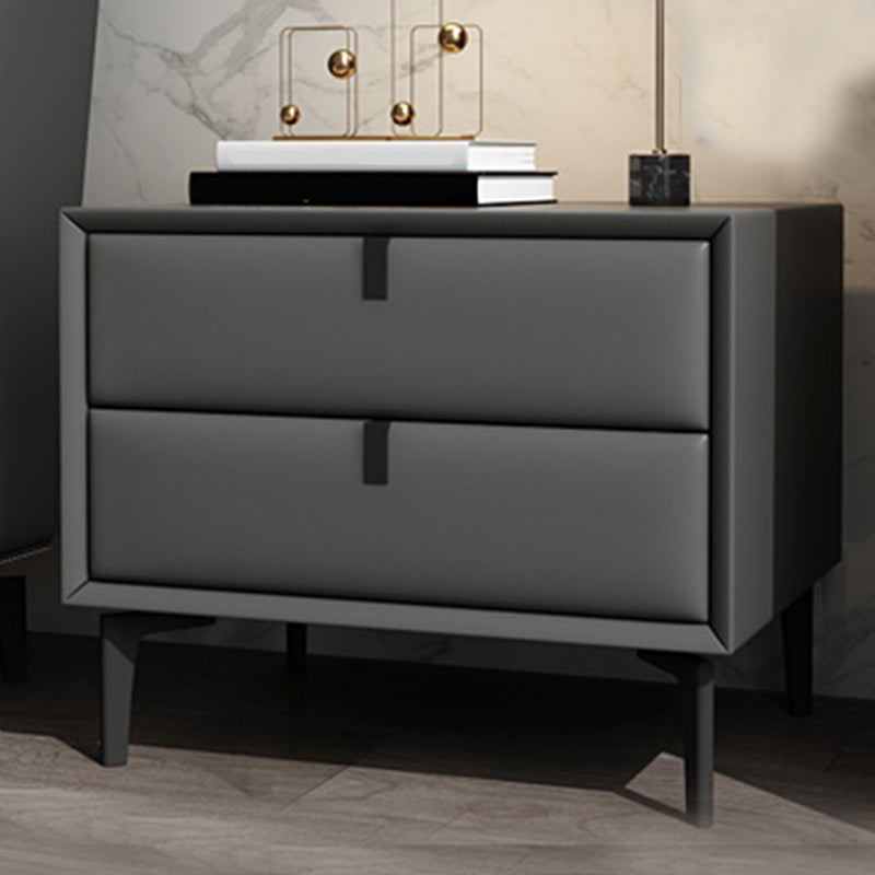 Leather Top Nightstand  with Drawers Glam Night Table with 4 Legs