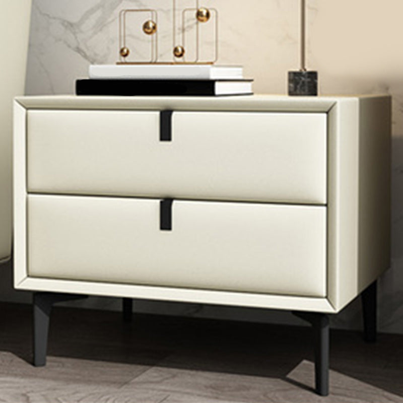 Leather Top Nightstand  with Drawers Glam Night Table with 4 Legs