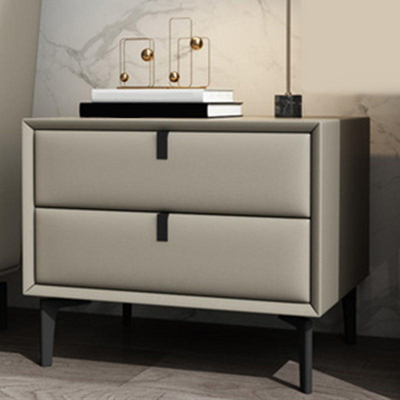 Leather Top Nightstand  with Drawers Glam Night Table with 4 Legs