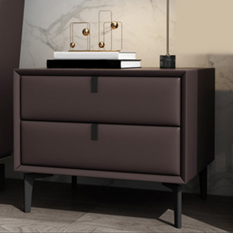 Leather Top Nightstand  with Drawers Glam Night Table with 4 Legs