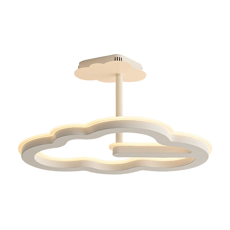 Kids Semi Flush Mount Light Metal Cloud Light Fixture in White for Bedroom