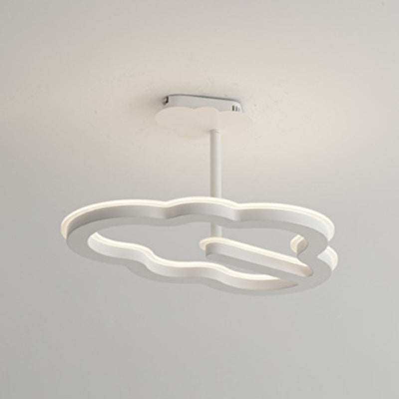 Kids Semi Flush Mount Light Metal Cloud Light Fixture in White for Bedroom