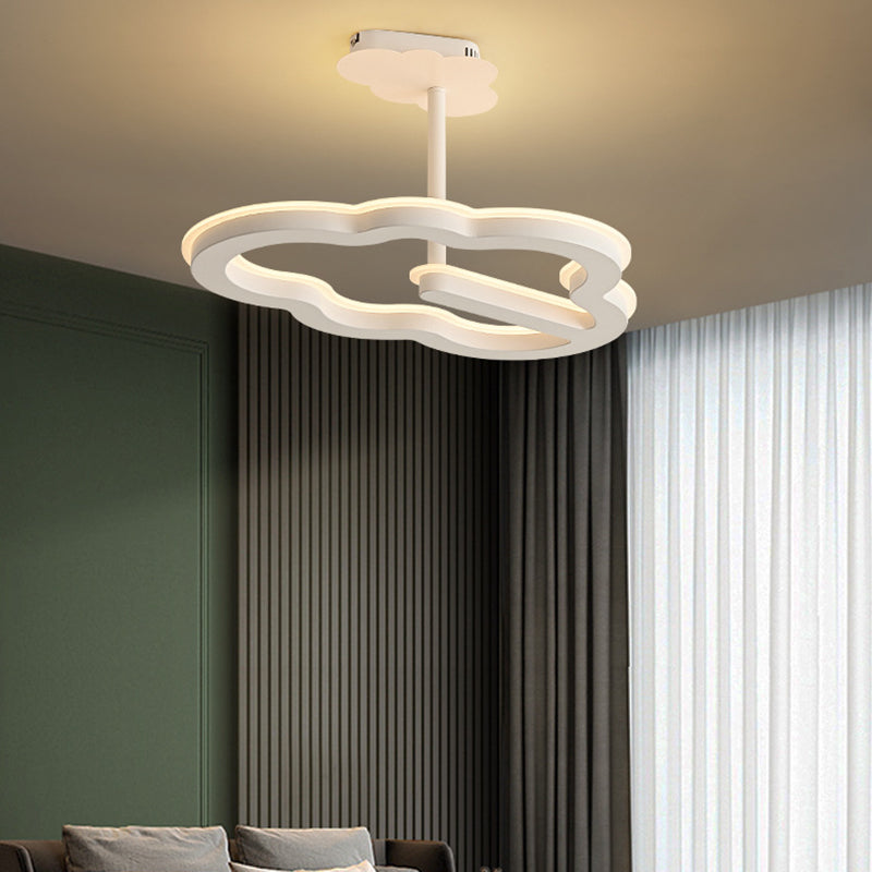 Kids Semi Flush Mount Light Metal Cloud Light Fixture in White for Bedroom