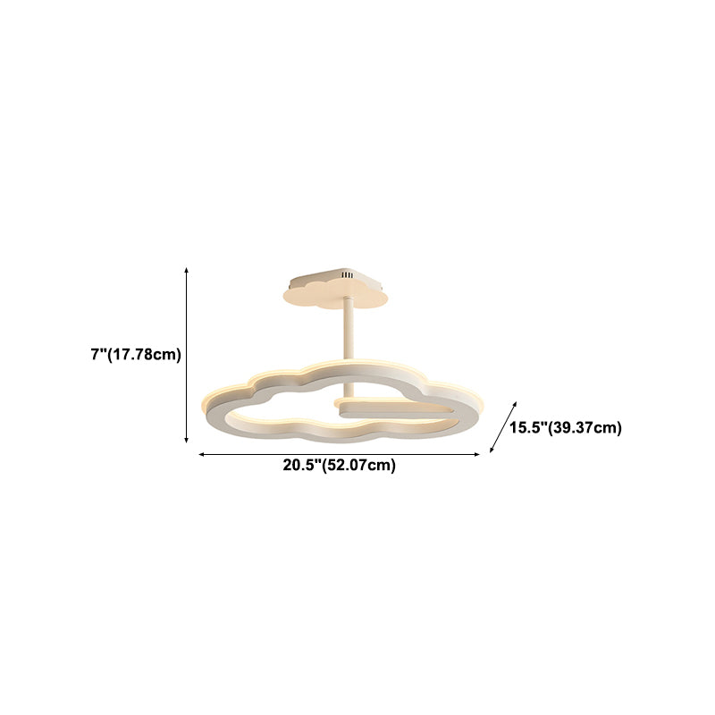 Kids Semi Flush Mount Light Metal Cloud Light Fixture in White for Bedroom