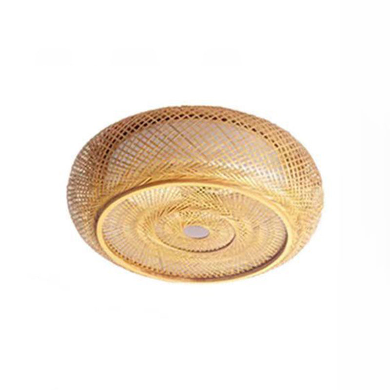 Asian Style Bamboo Flush Mount Lighting Rounded Drum Ceiling Light for Living Room