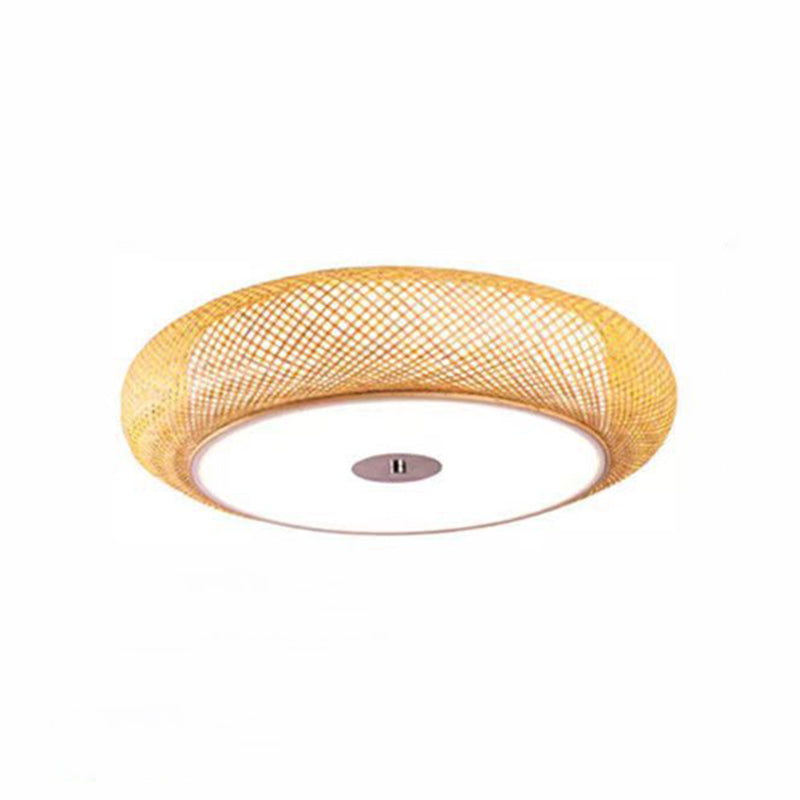 Asian Style Bamboo Flush Mount Lighting Rounded Drum Ceiling Light for Living Room