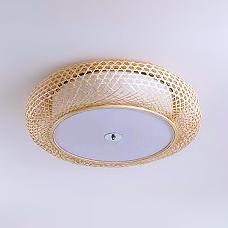 Asian Style Bamboo Flush Mount Lighting Rounded Drum Ceiling Light for Living Room