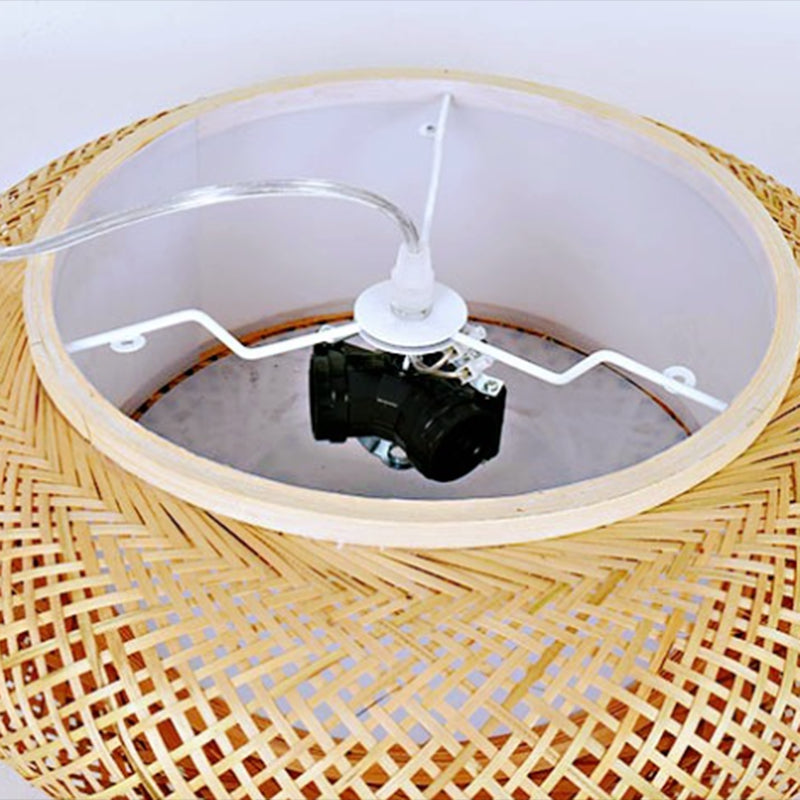 Asian Style Bamboo Flush Mount Lighting Rounded Drum Ceiling Light for Living Room