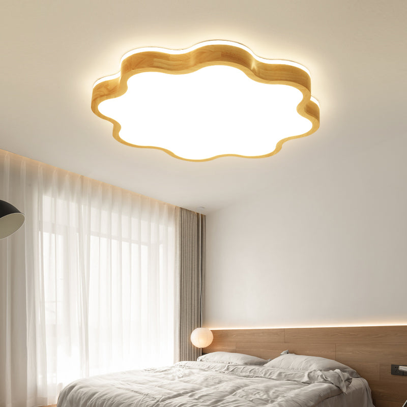 Simple Style Flush Mount 1-Light LED Ceiling Light with Wood for Bedroom