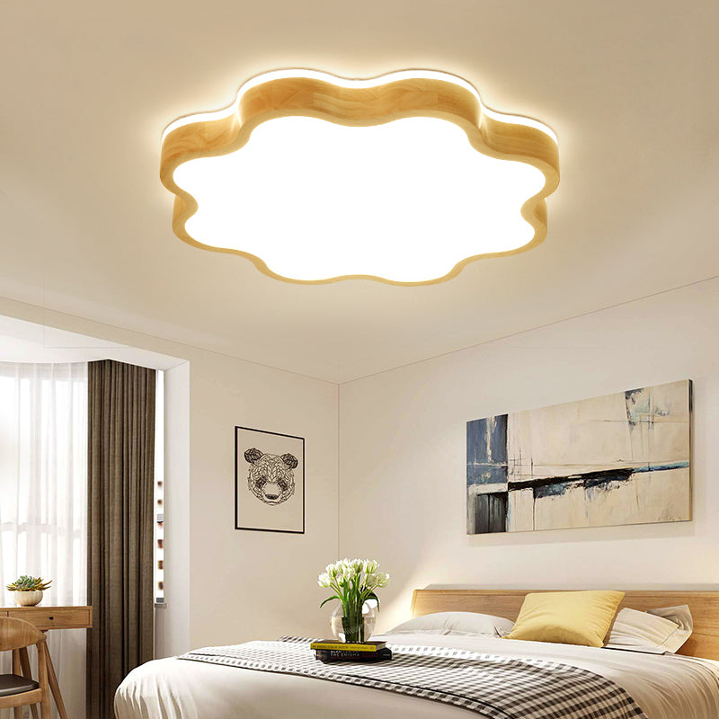 Simple Style Flush Mount 1-Light LED Ceiling Light with Wood for Bedroom