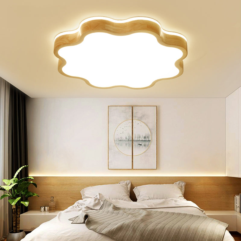 Simple Style Flush Mount 1-Light LED Ceiling Light with Wood for Bedroom