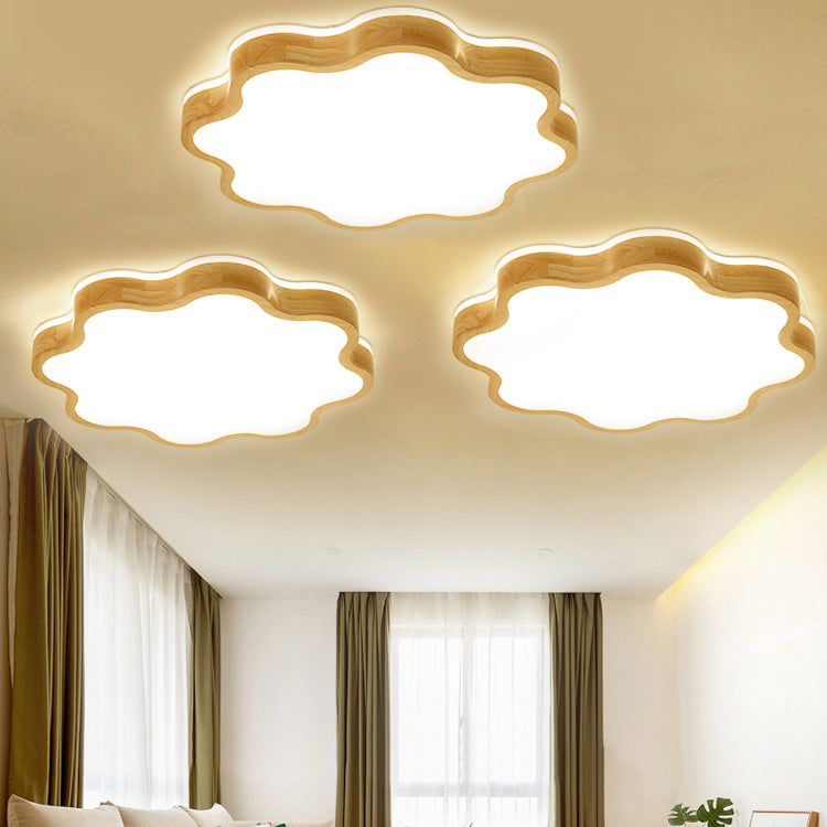 Simple Style Flush Mount 1-Light LED Ceiling Light with Wood for Bedroom