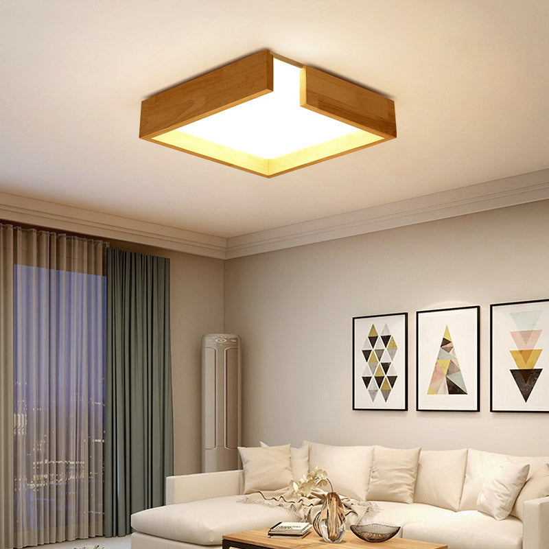 Minimalism Flush Mount Light Square LED Ceiling Light with Wood for Bedroom