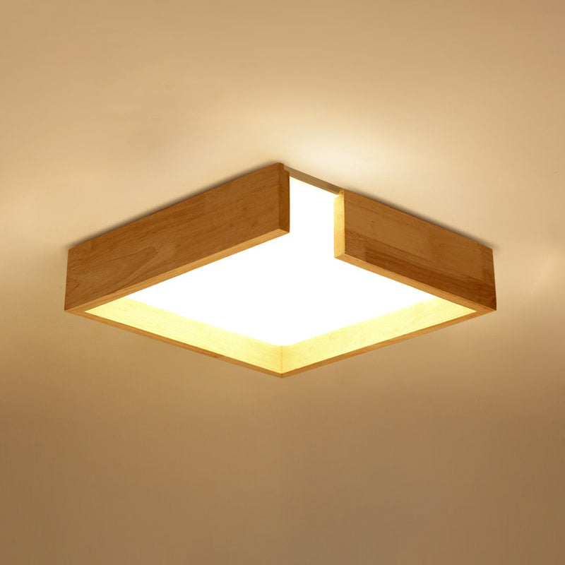 Minimalism Flush Mount Light Square LED Ceiling Light with Wood for Bedroom