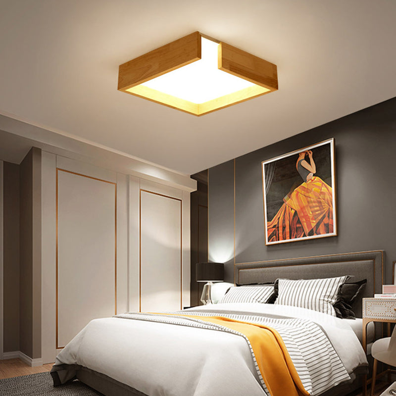 Minimalism Flush Mount Light Square LED Ceiling Light with Wood for Bedroom