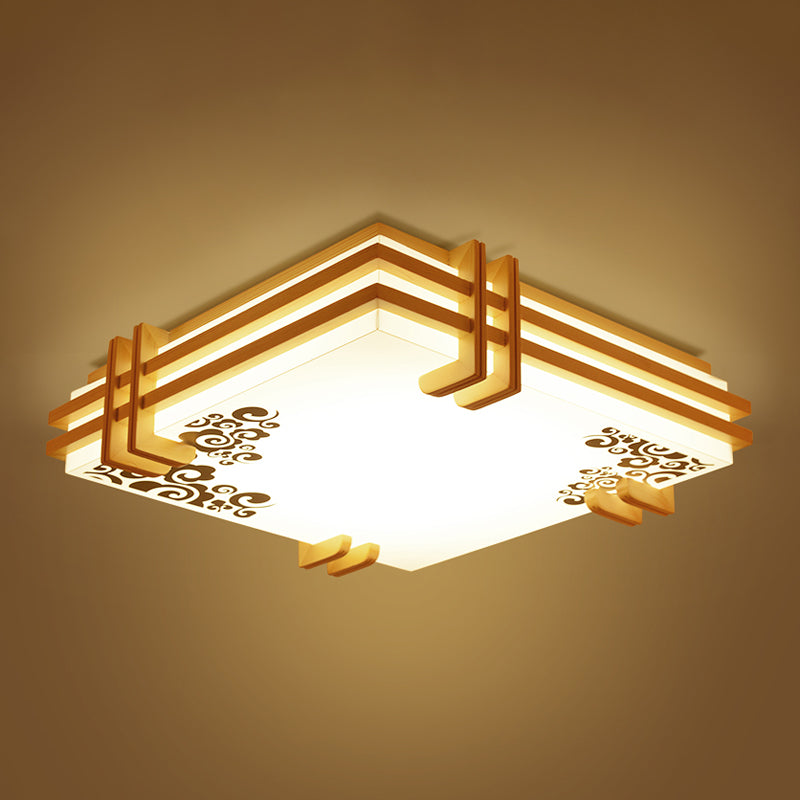 Wood Flush Mount Lighting Square Ceiling Light Fixture for Living Room