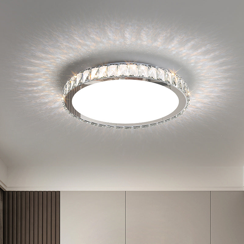 Modern Metal Ceiling Light Circle Shape Flush Mount with Crystal Shade for Living Room