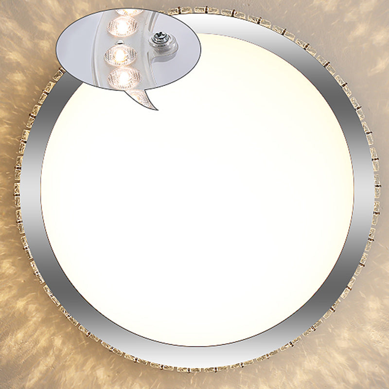 Modern Metal Ceiling Light Circle Shape Flush Mount with Crystal Shade for Living Room