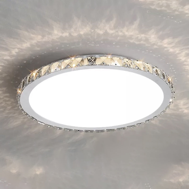 Modern Metal Ceiling Light Circle Shape Flush Mount with Crystal Shade for Living Room