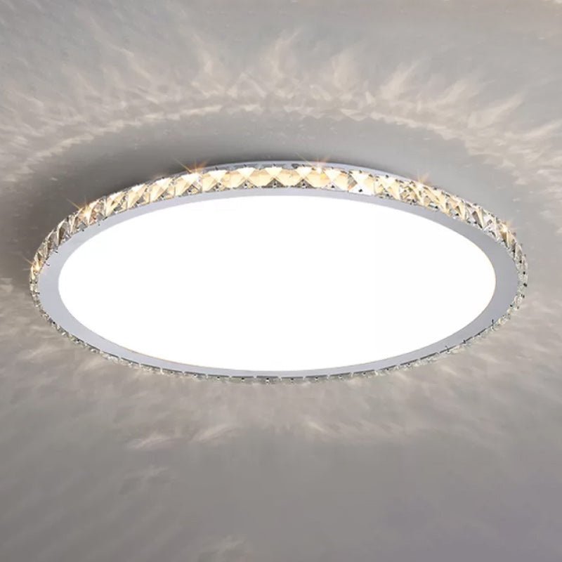 Modern Metal Ceiling Light Circle Shape Flush Mount with Crystal Shade for Living Room